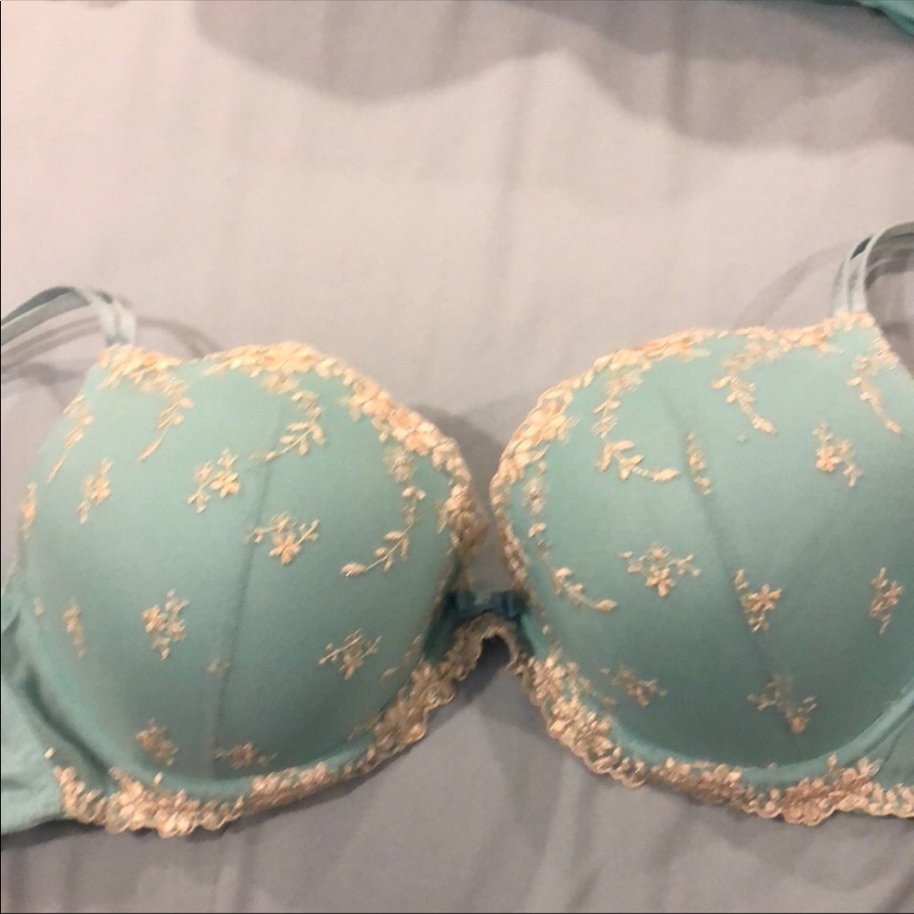 Ambrielle 36 DD Mint with Cream flowers Bra
